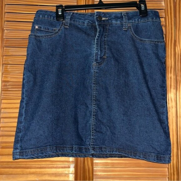 Lee Riders Blue Denim Jean Midrise Skirt with Attached Shorts, Skort Size 12 - Picture 1 of 11
